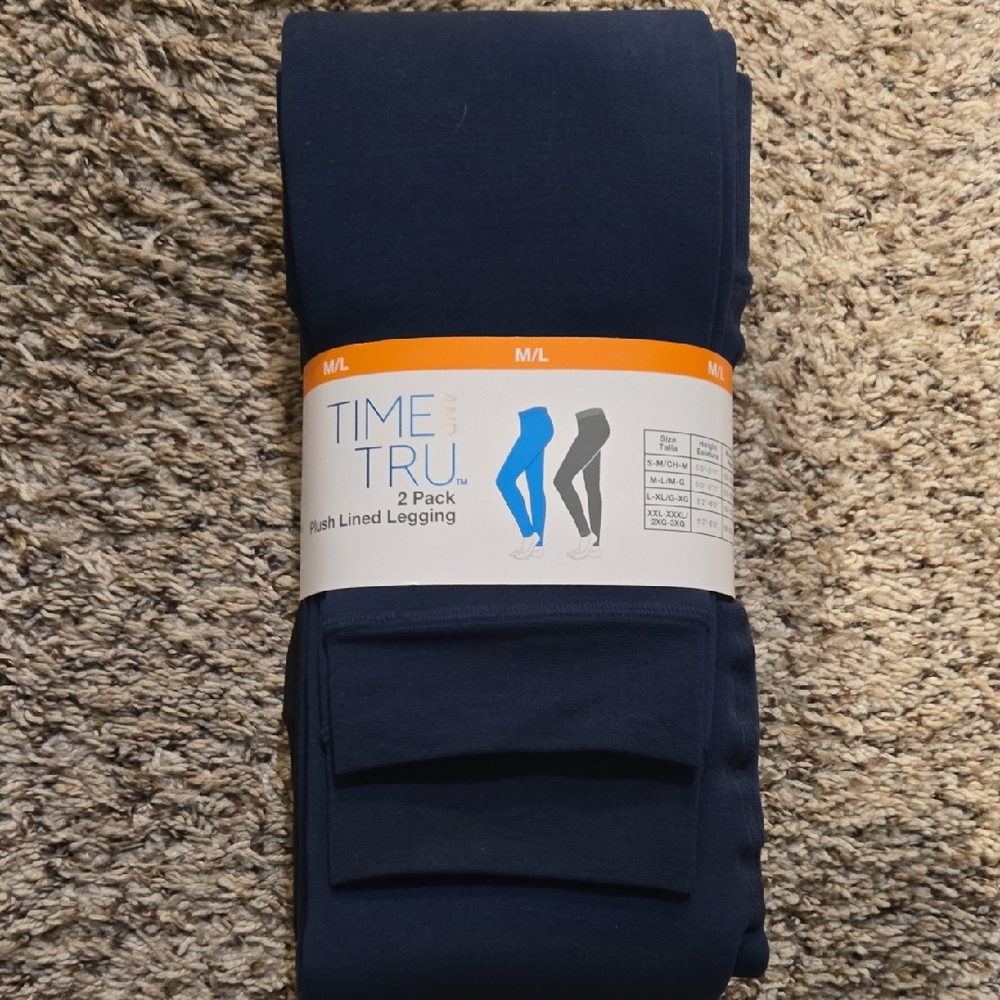 Time and Tru Navy Plush-Lined Leggings 2-Pack